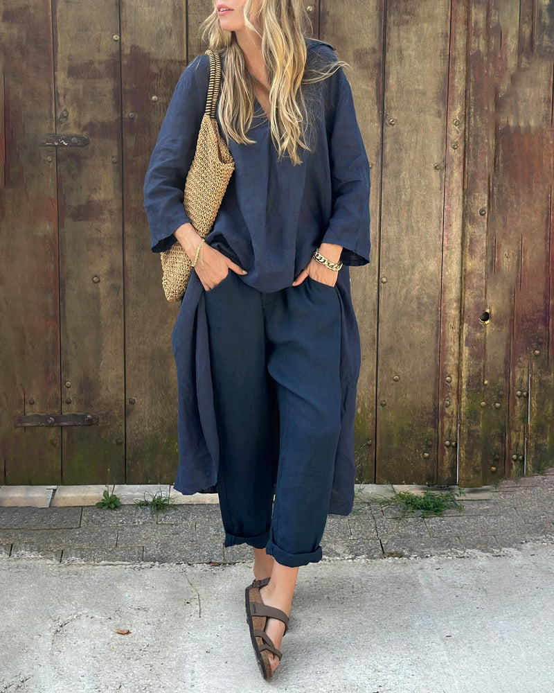 Adele | Refined Relaxed Two-Piece Set – Navy Blue