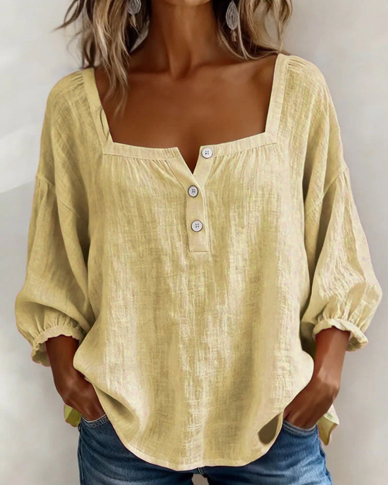 Annika | Stylish Relaxed Button Blouse – Yellow