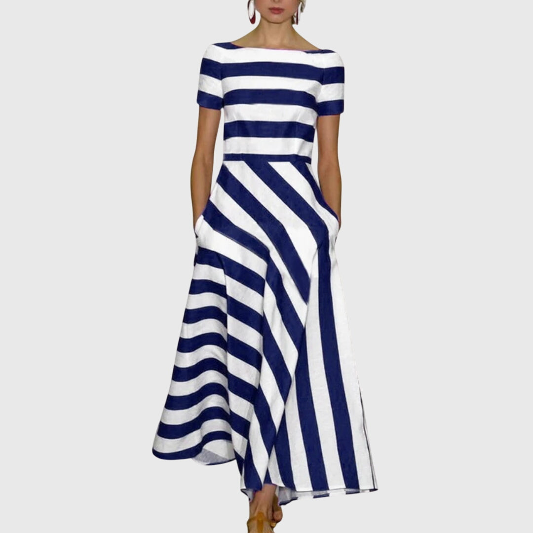 Carly | Striped Dress – Dark Blue