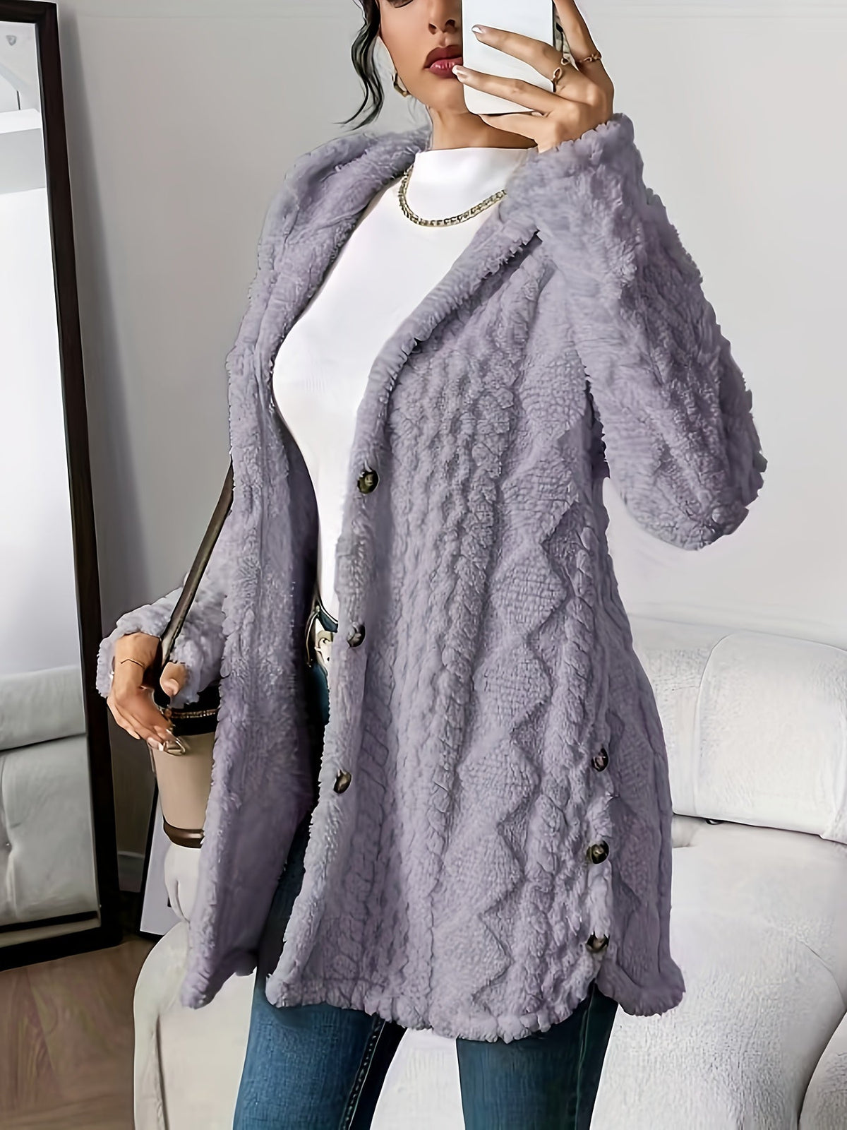 Aubrey | Cozy Hooded Knit Cardigan – Violet