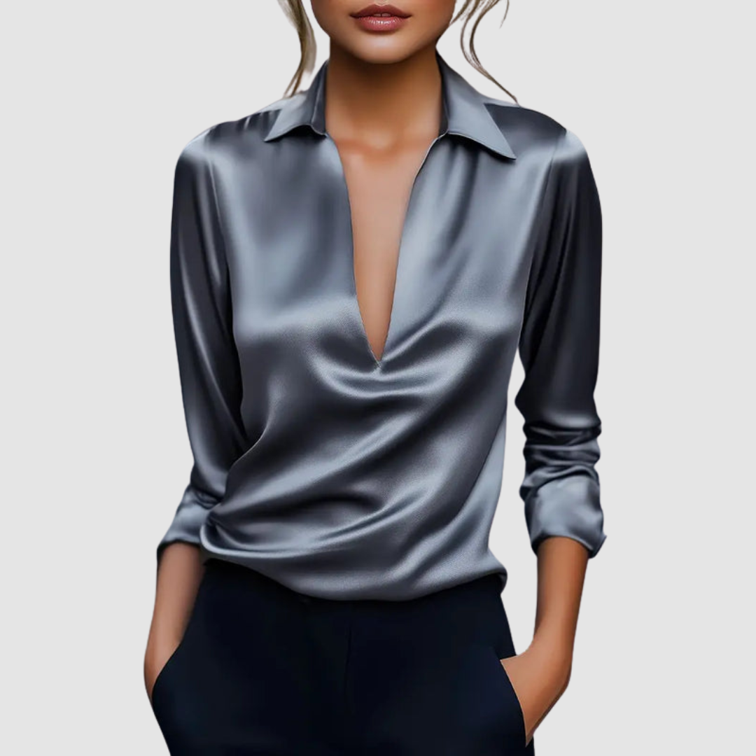 Astrid | Elegant Satin Blouse – Gray