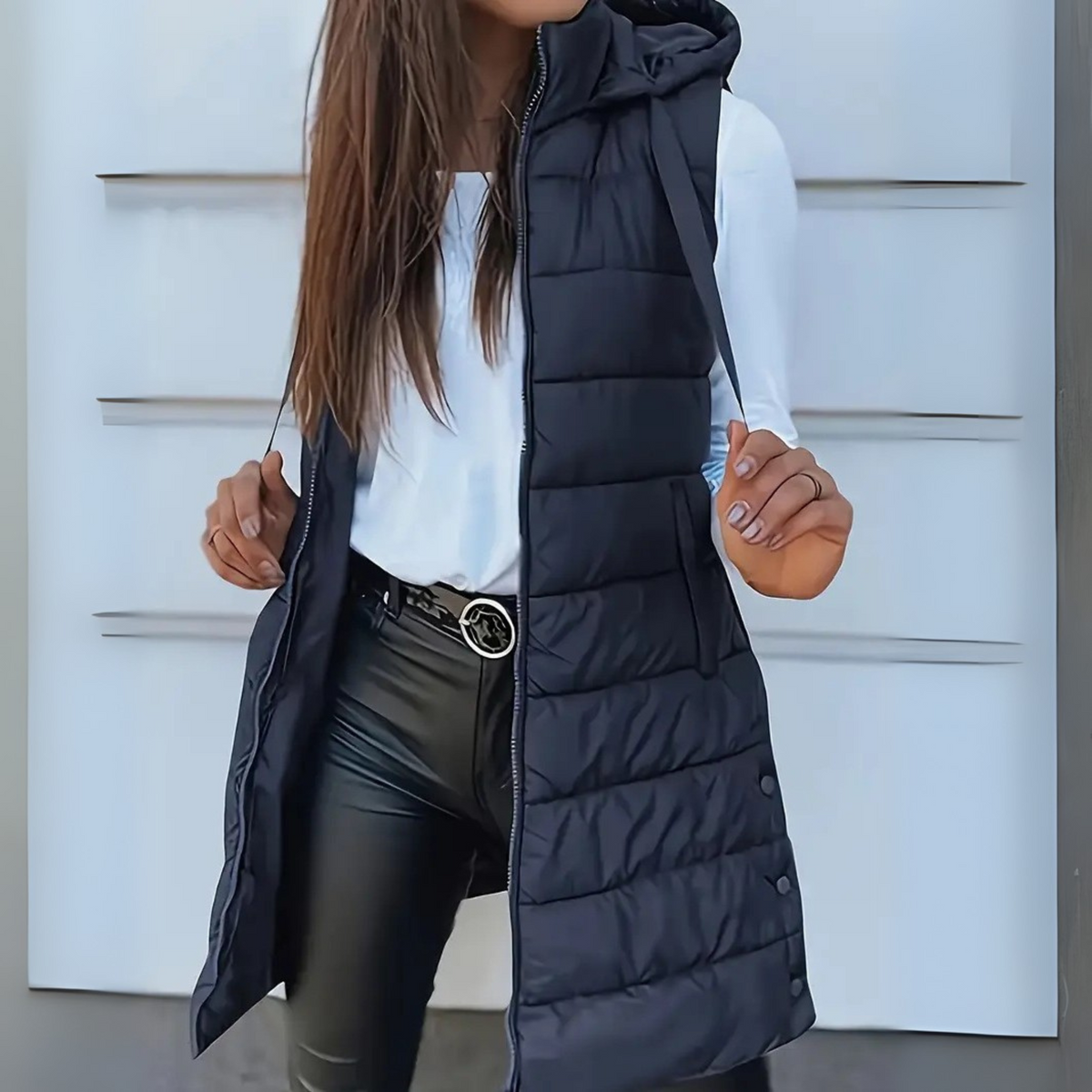 Betty | Long Hooded Puffer Jacket – Navy Blue