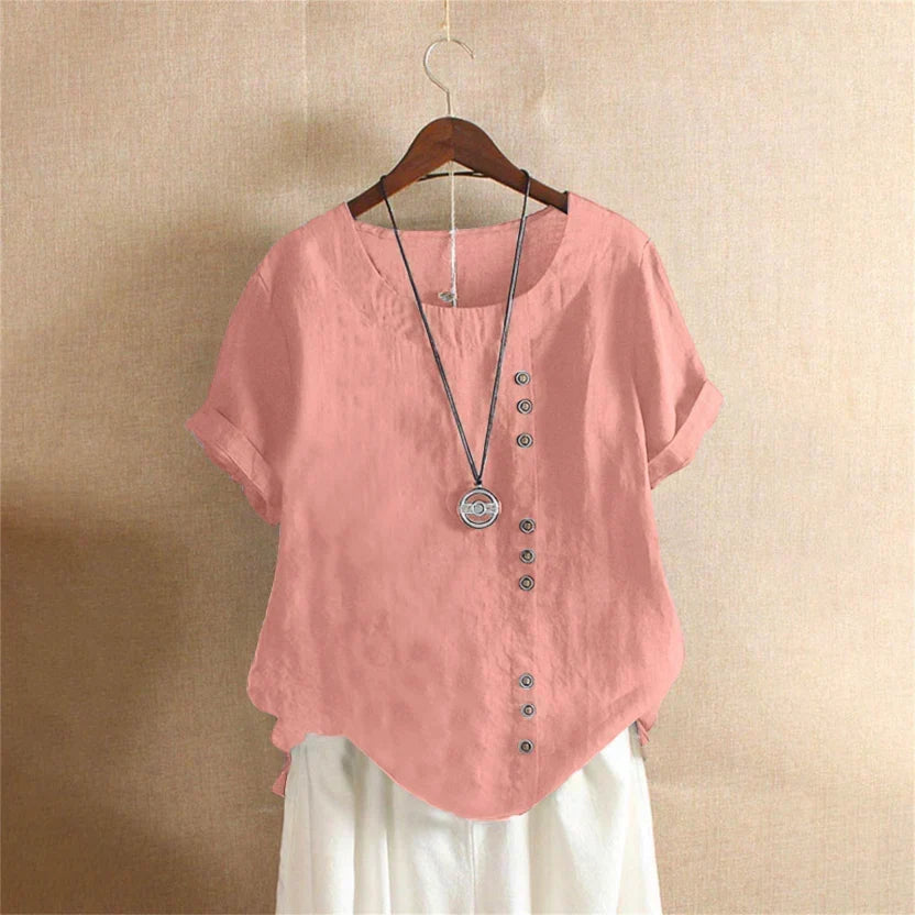 Amaya | Effortless Button Detail Summer Blouse – Pink