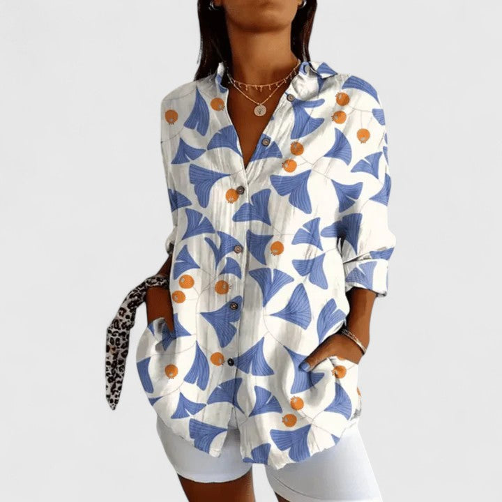 Clara | Elegant Floral Blouse – White