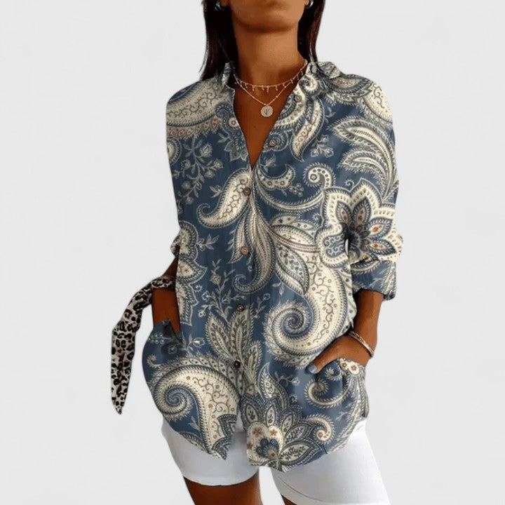 Clara | Elegant Floral Blouse – Dark Blue
