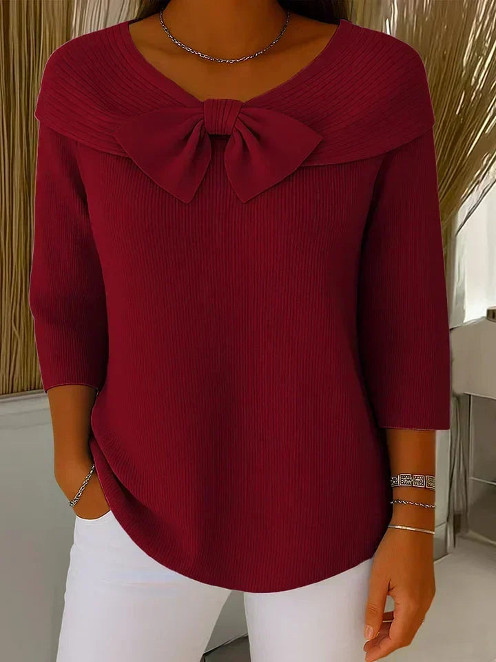 Tivella | Sweater with Bow and Round Neckline – Red