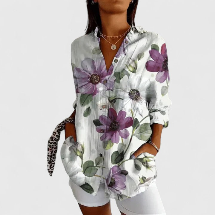 Clara | Elegant Floral Blouse – Purple
