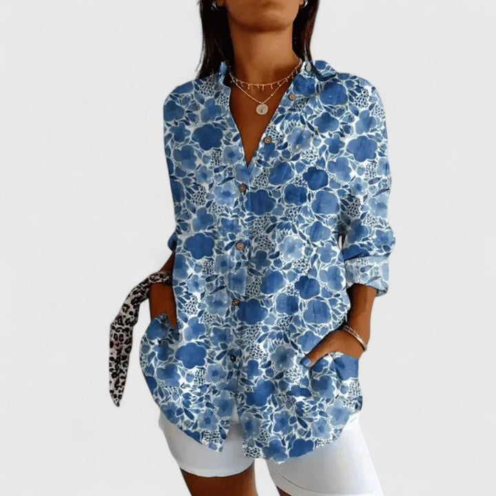 Clara | Elegant Floral Blouse – Blue