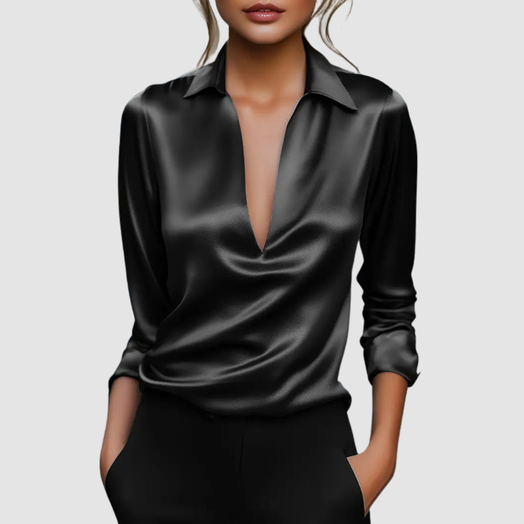 Astrid | Elegant Satin Blouse – Black