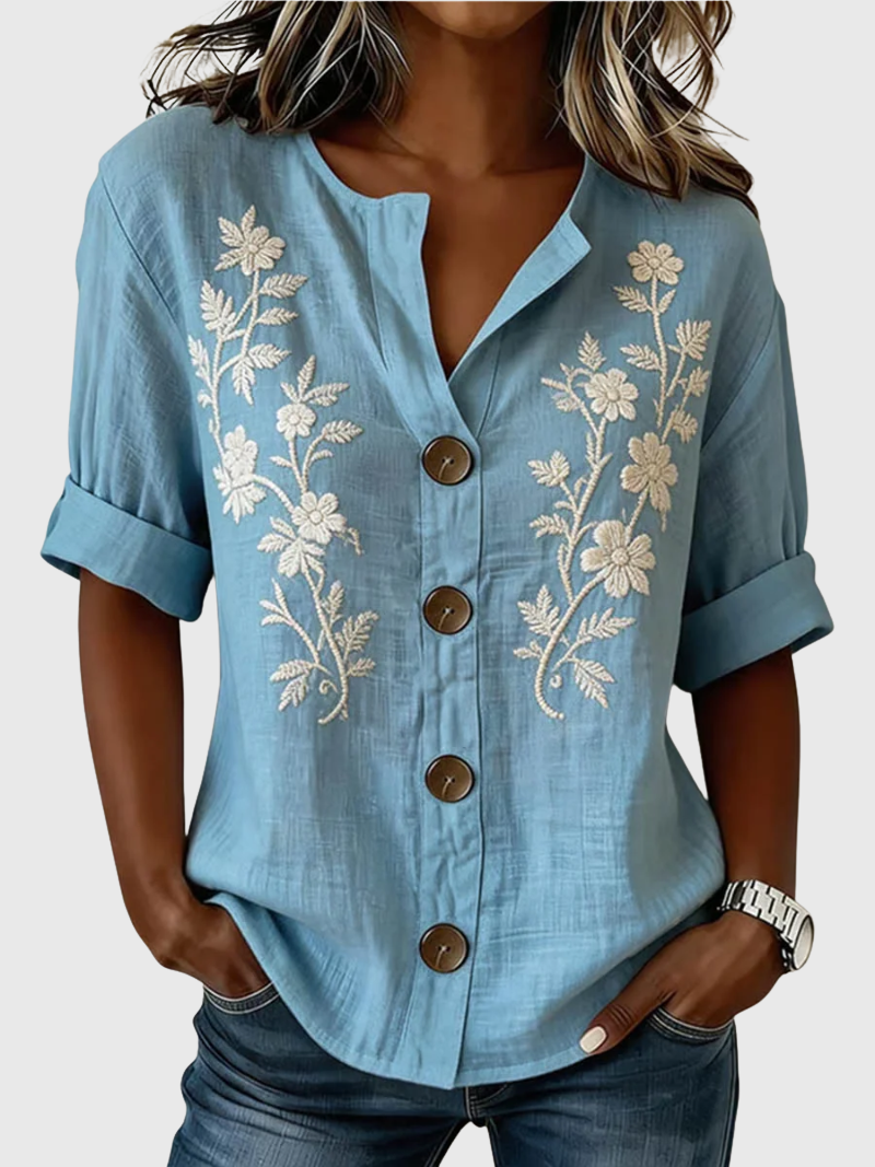 Gomez | Elegant Top With Floral Embroidery – Blue