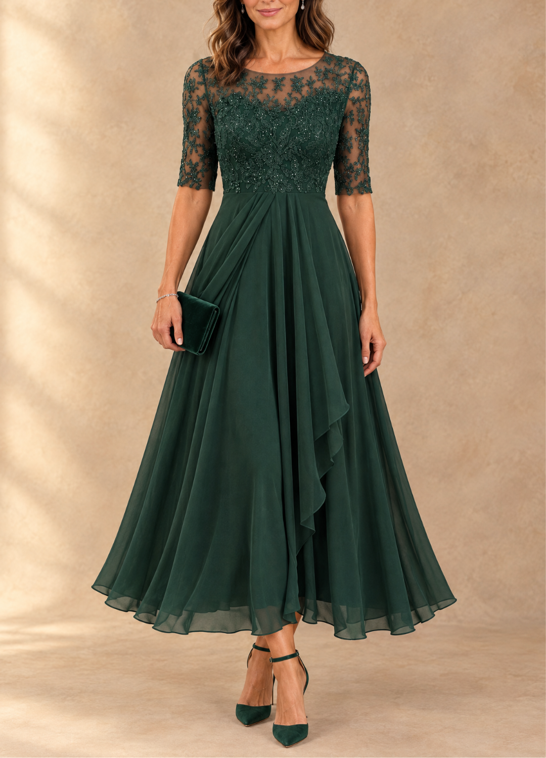 Abella | Lace and Chiffon Dress – Green