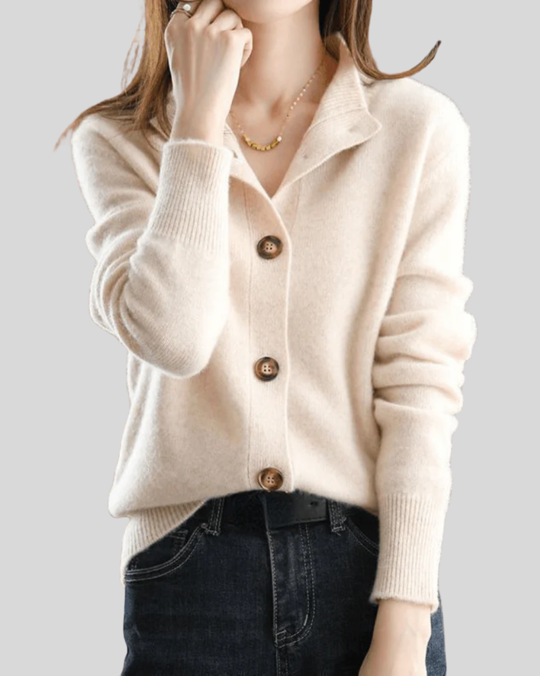 Claire | Retro-Style Cashmere Cardigan – Beige