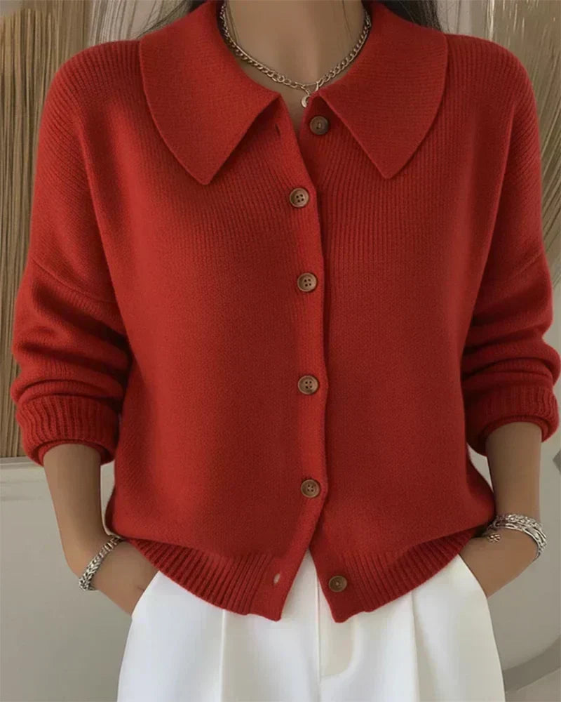 Vespera | Button Collar Cardigan – Red