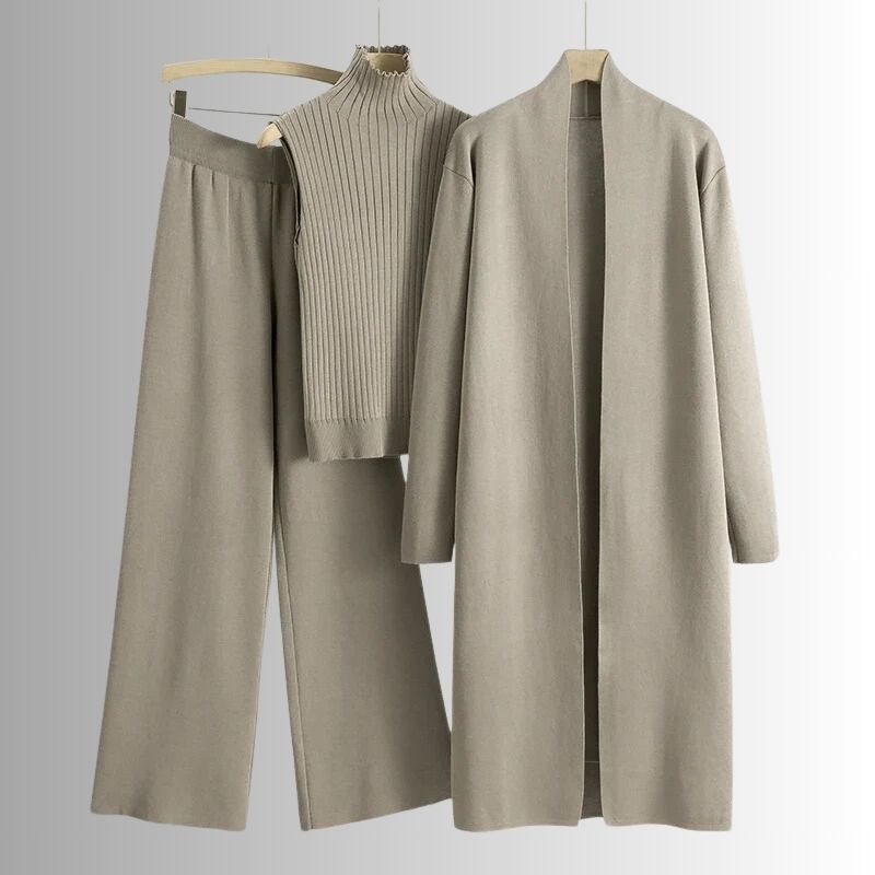 Aubrey | 3-Piece Elegant Knit Lounge Set – Khaki