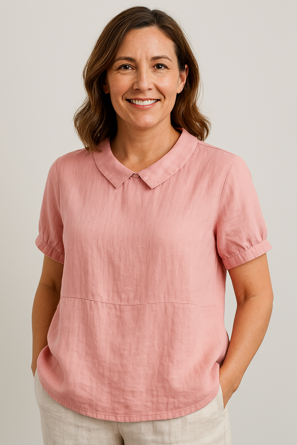 Avery | Relaxed Fit Collared Top – Light Pink