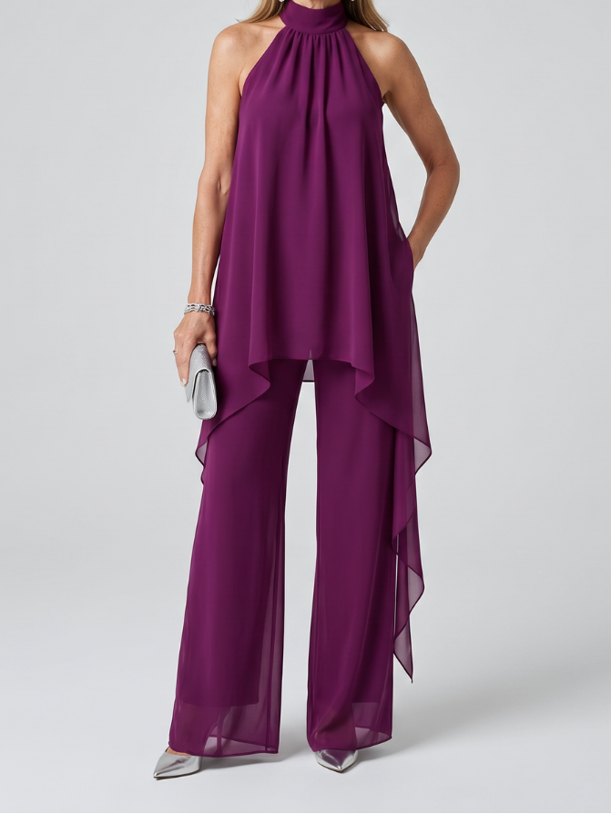 Bearim | Halter Neck Asymmetric Tunic Set – Purple