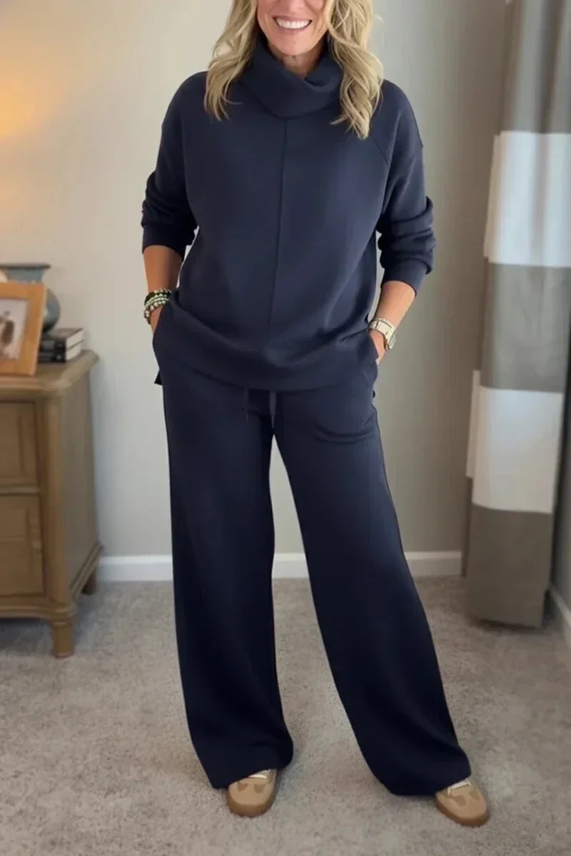 Amelia | Sophisticated Turtleneck Tailored Travel Set – Dark Blue