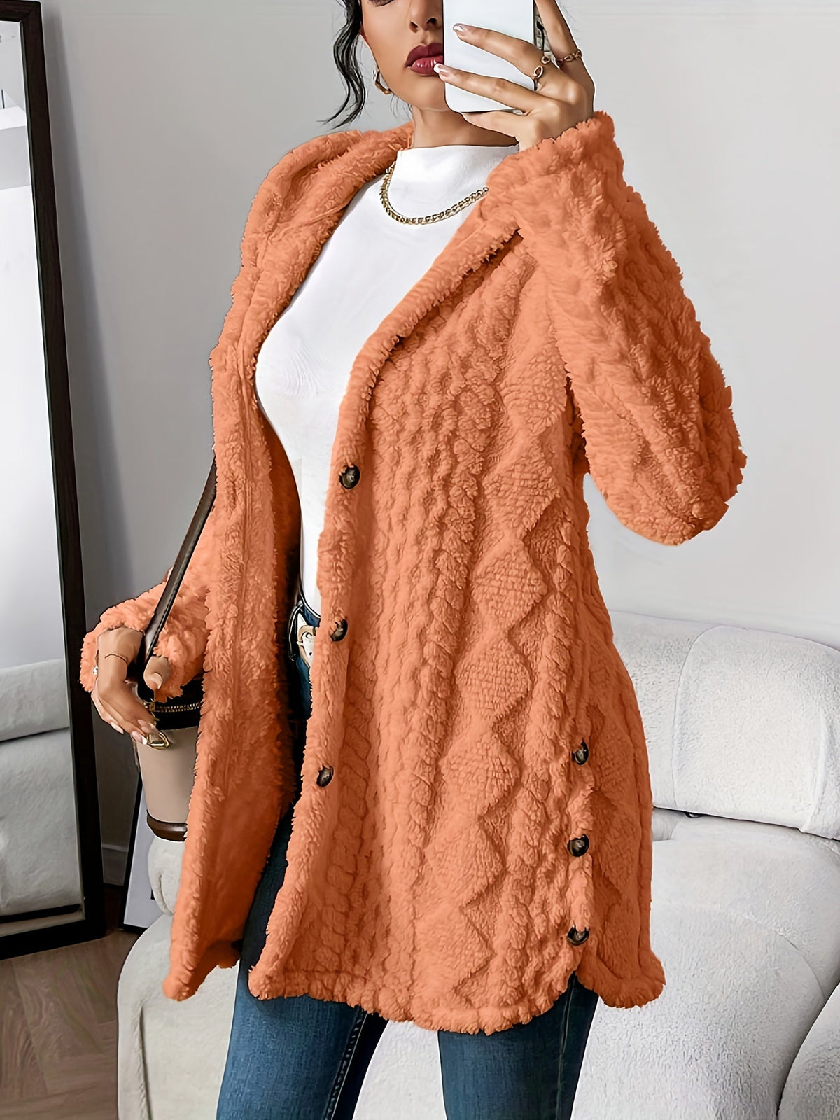 Aubrey | Cozy Hooded Knit Cardigan – Orange
