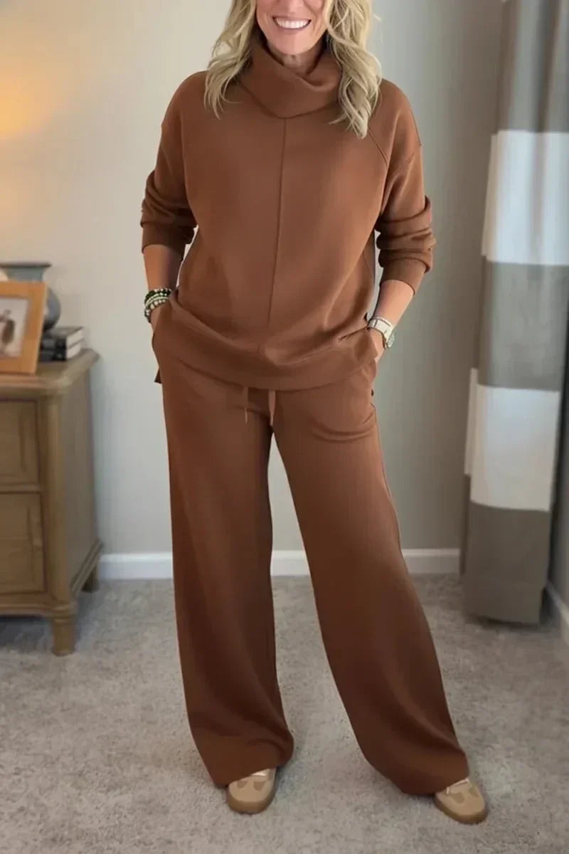 Amelia | Sophisticated Turtleneck Tailored Travel Set – Brown