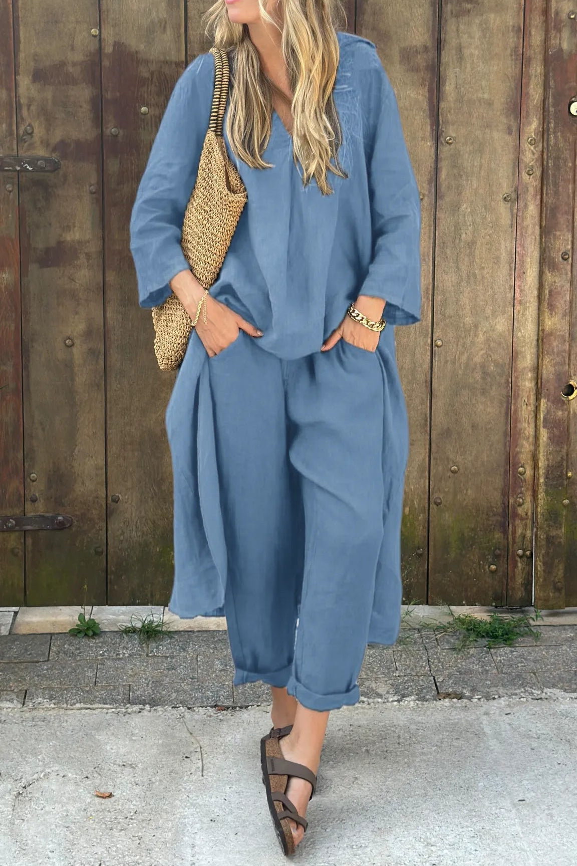 Adele | Refined Relaxed Two-Piece Set – Sky Blue