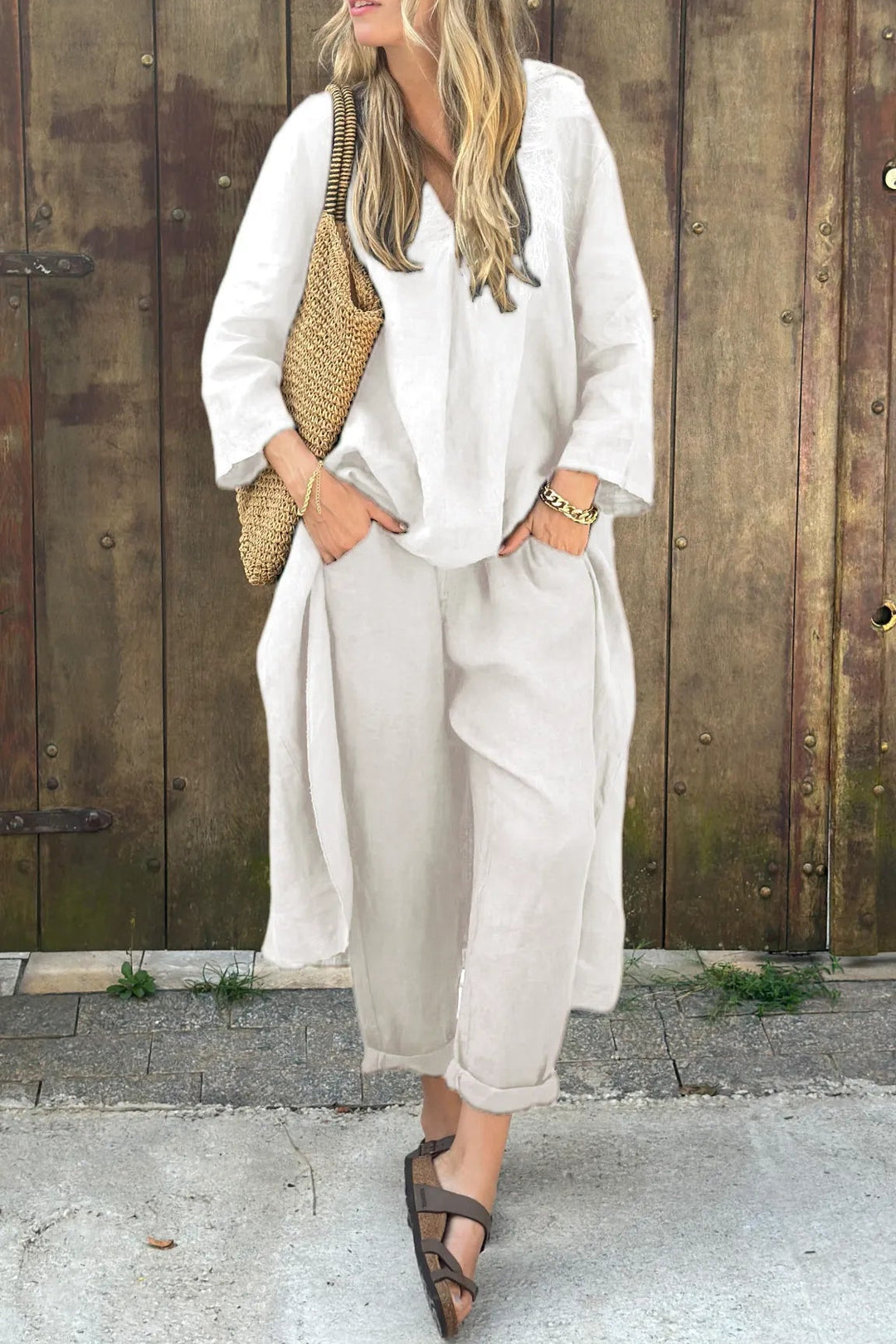 Adele | Refined Relaxed Two-Piece Set – White