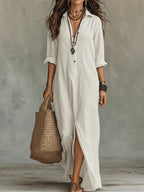 Soline | Oversized Black Maxi Dress with Buttons