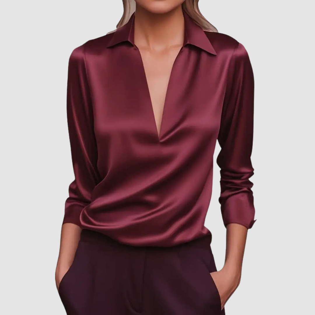 Astrid | Elegant Satin Blouse – Burgundy