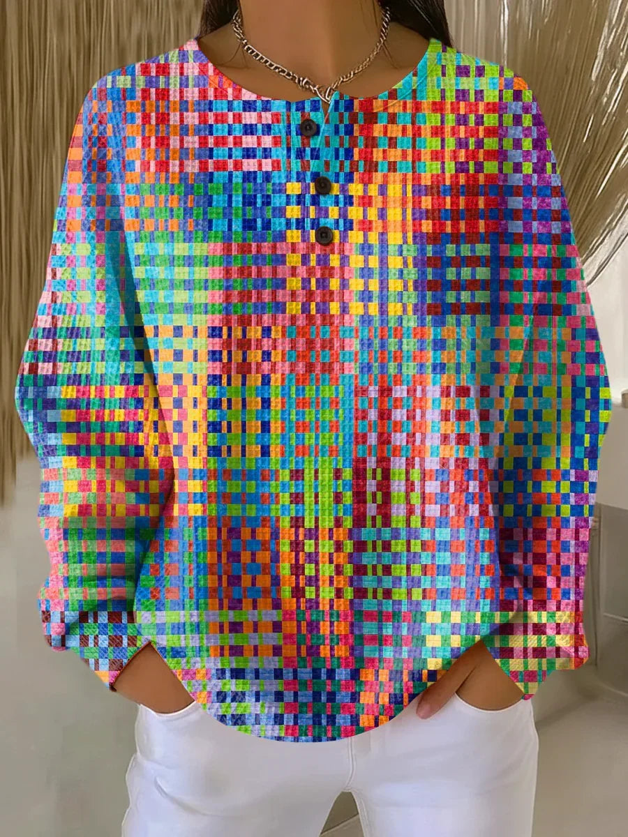 Rosa | Sweater with Colorful Checkered Design – Multicolored