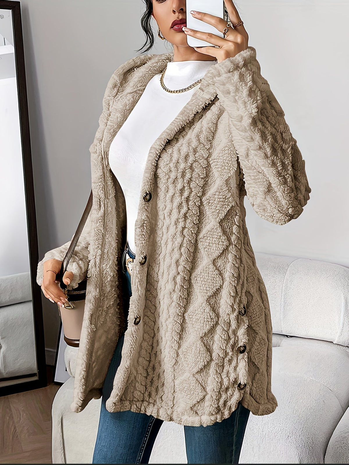Aubrey | Cozy Hooded Knit Cardigan – Beige