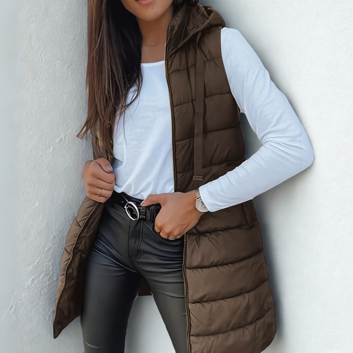 Betty | Long Hooded Puffer Jacket – Brown