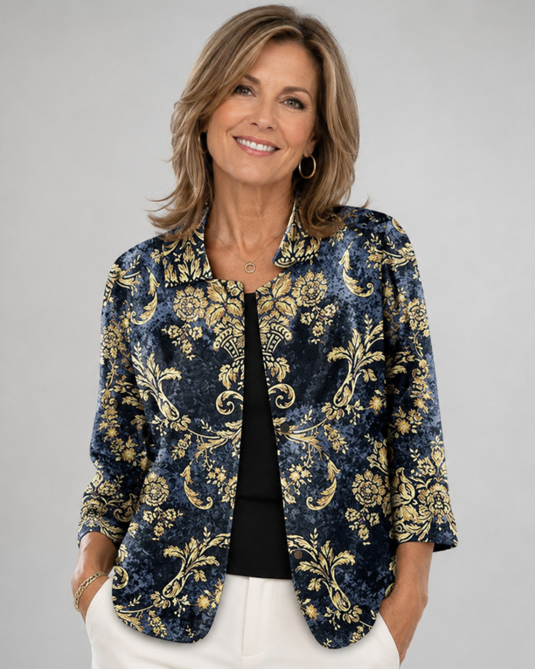 Nolwen | Baroque Scroll Blouse – Dark Blue and Gold