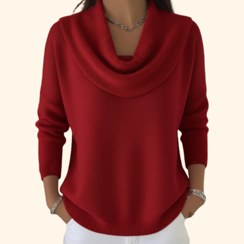 Angela | Elegant Draped Collar Sweater – Red