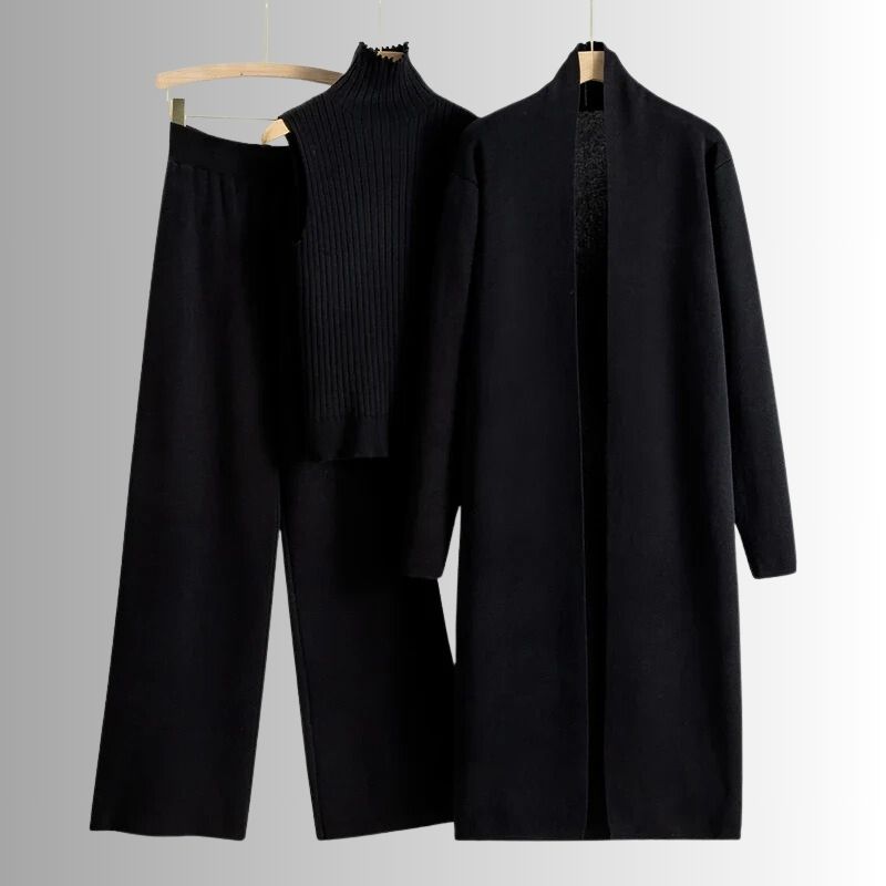 Aubrey | 3-Piece Elegant Knit Lounge Set – Black
