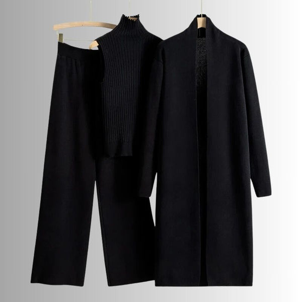 Aubrey | 3-Piece Elegant Knit Lounge Set – Black
