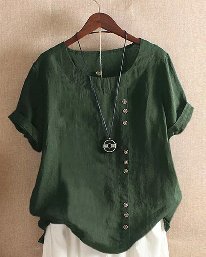 Amaya | Effortless Button Detail Summer Blouse – Green