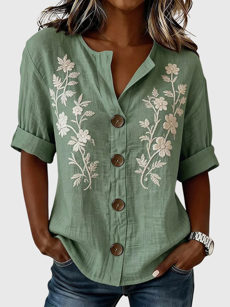 Gomez | Elegant Top With Floral Embroidery – Green