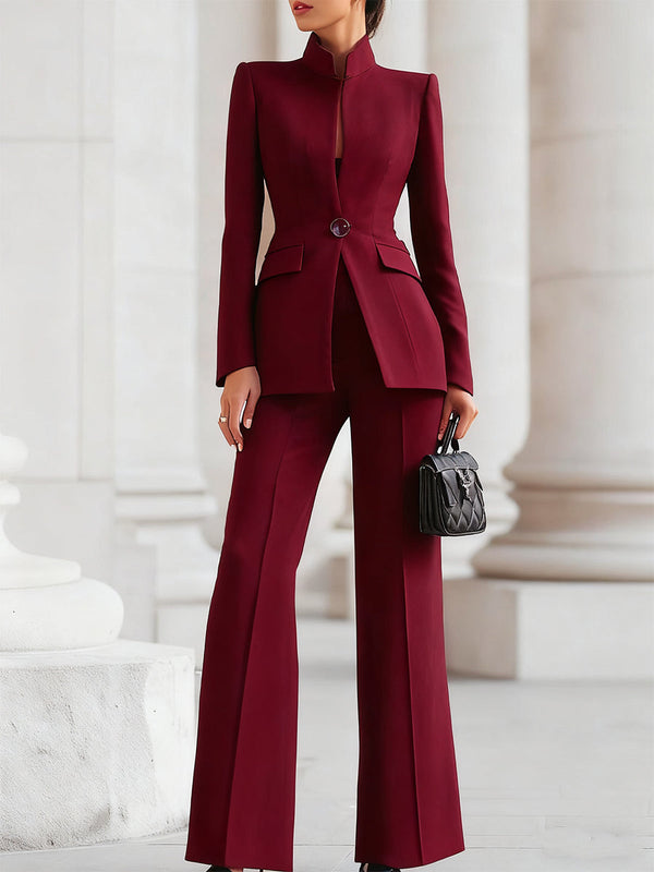 Avery | Blazer and Pants Suit Set – Bordeaux Red