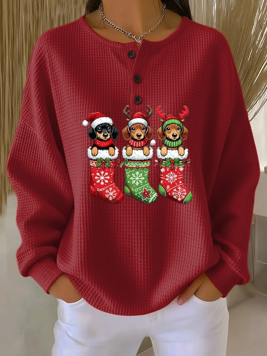 Grethe | Vintage Christmas Sweater with Dog Motif – Red