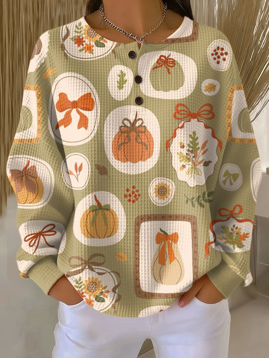 Frenzie | Autumn Sweater with Bows and Pumpkins – Multicolor