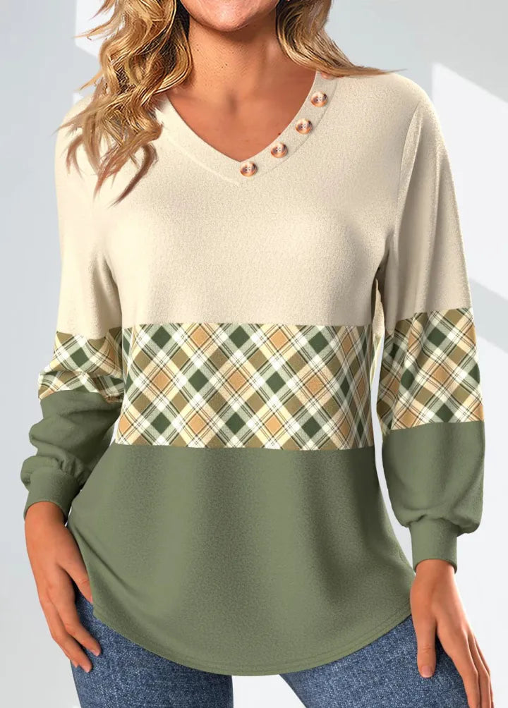 Annelie | Sweater with Checked Detail – Green
