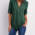 Ariana | Sleek Zip-Front V-Neck Blouse