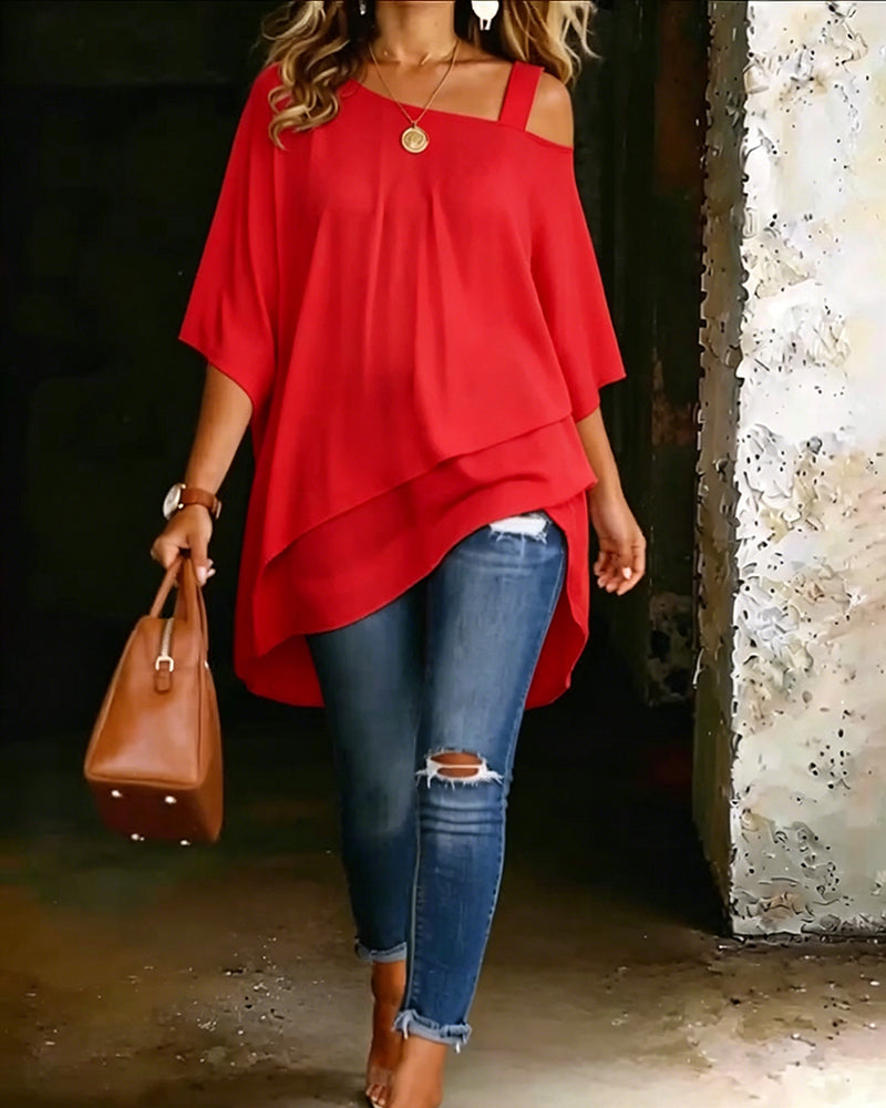 Amiyah | Asymmetric Blouse – Red