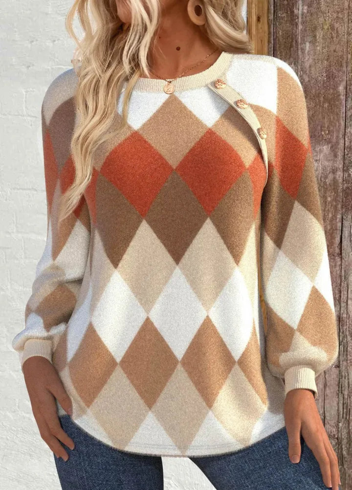 Shela | Checkered Knit with Button Detail Sweater – Square