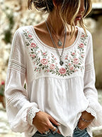 Amabel | Boho Floral Embroidered Blouse