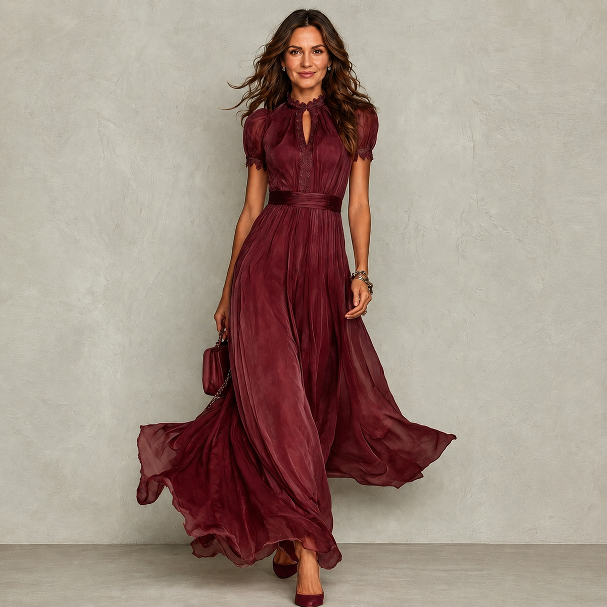 Zoey | Ruffle Neck Pleated – Red