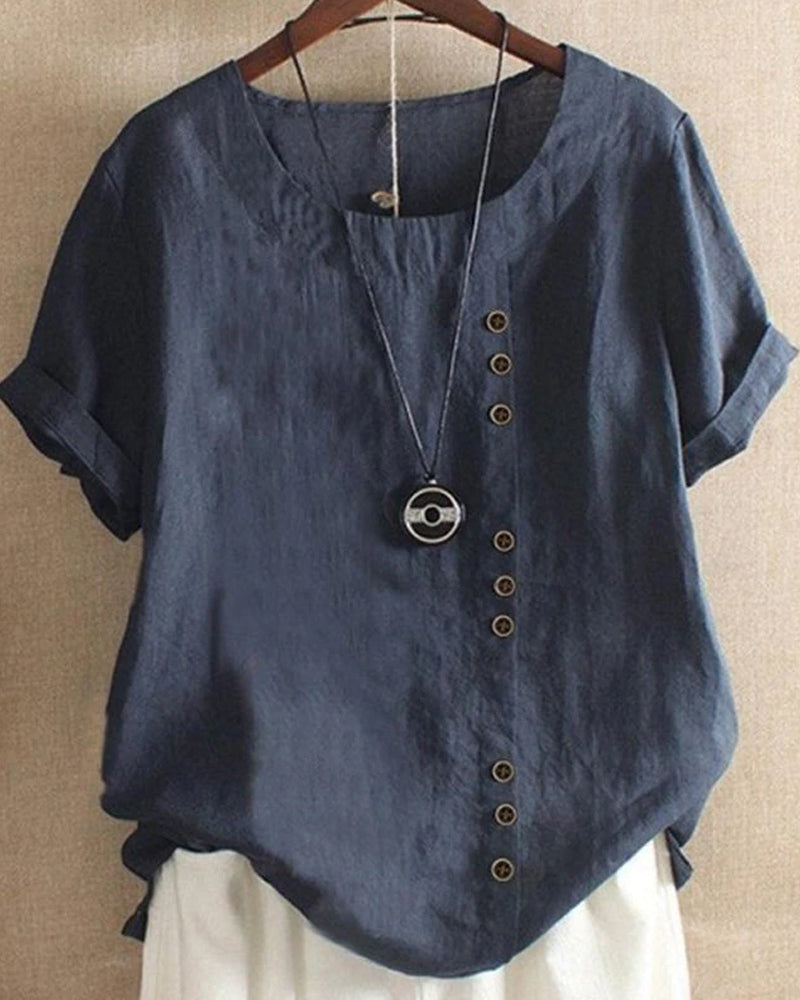 Amaya | Effortless Button Detail Summer Blouse – Dark Blue