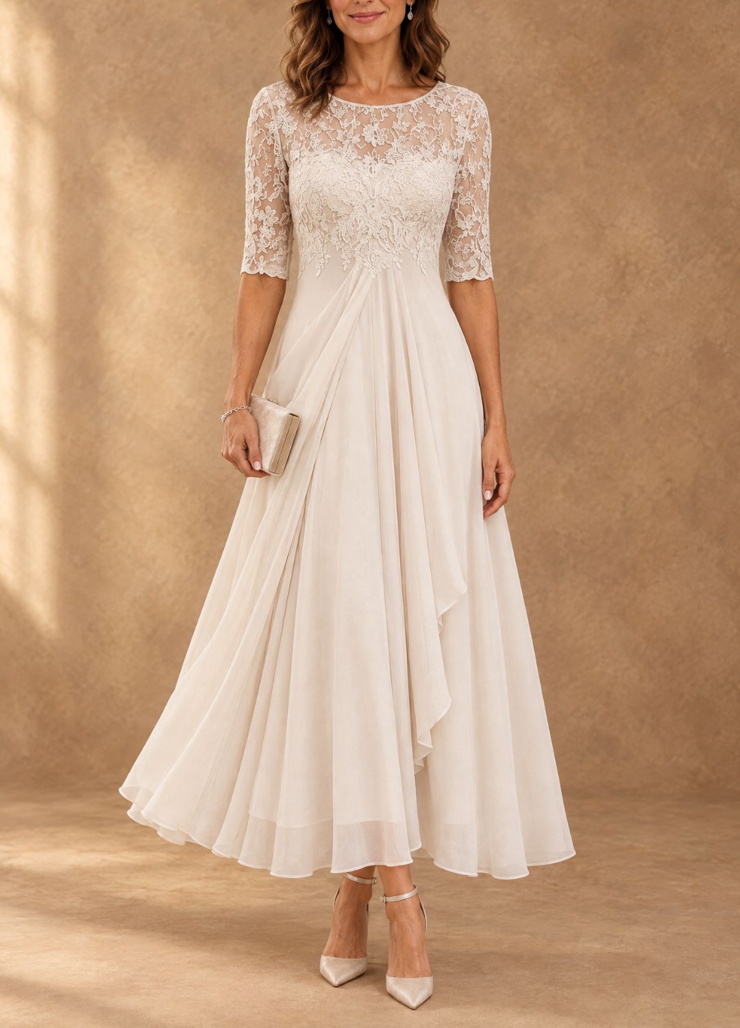 Abella | Lace and Chiffon Dress – Ivory