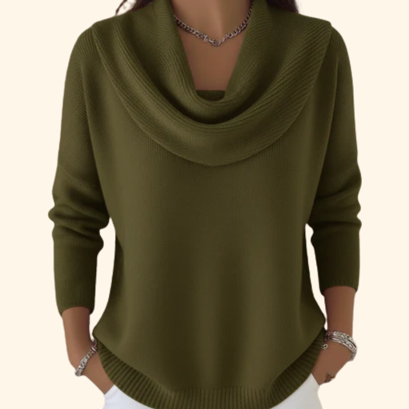 Angela | Elegant Draped Collar Sweater – Green