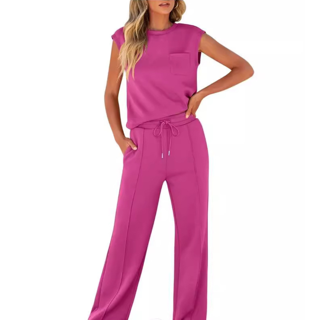 Ayla | Relaxed Soft-Lounge Two-Piece Set – Rose Red