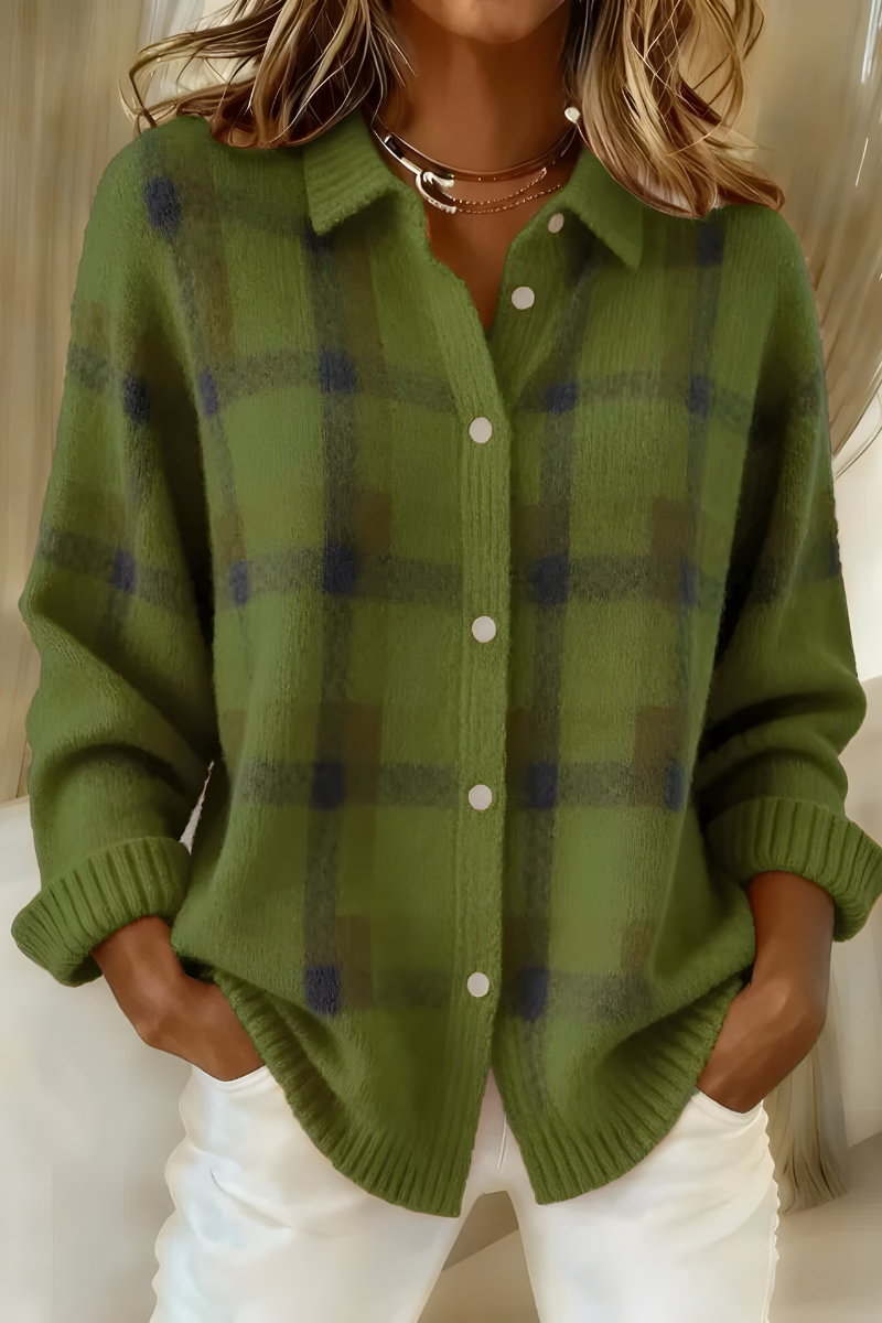 Camille | Plaid Cardigan – Green